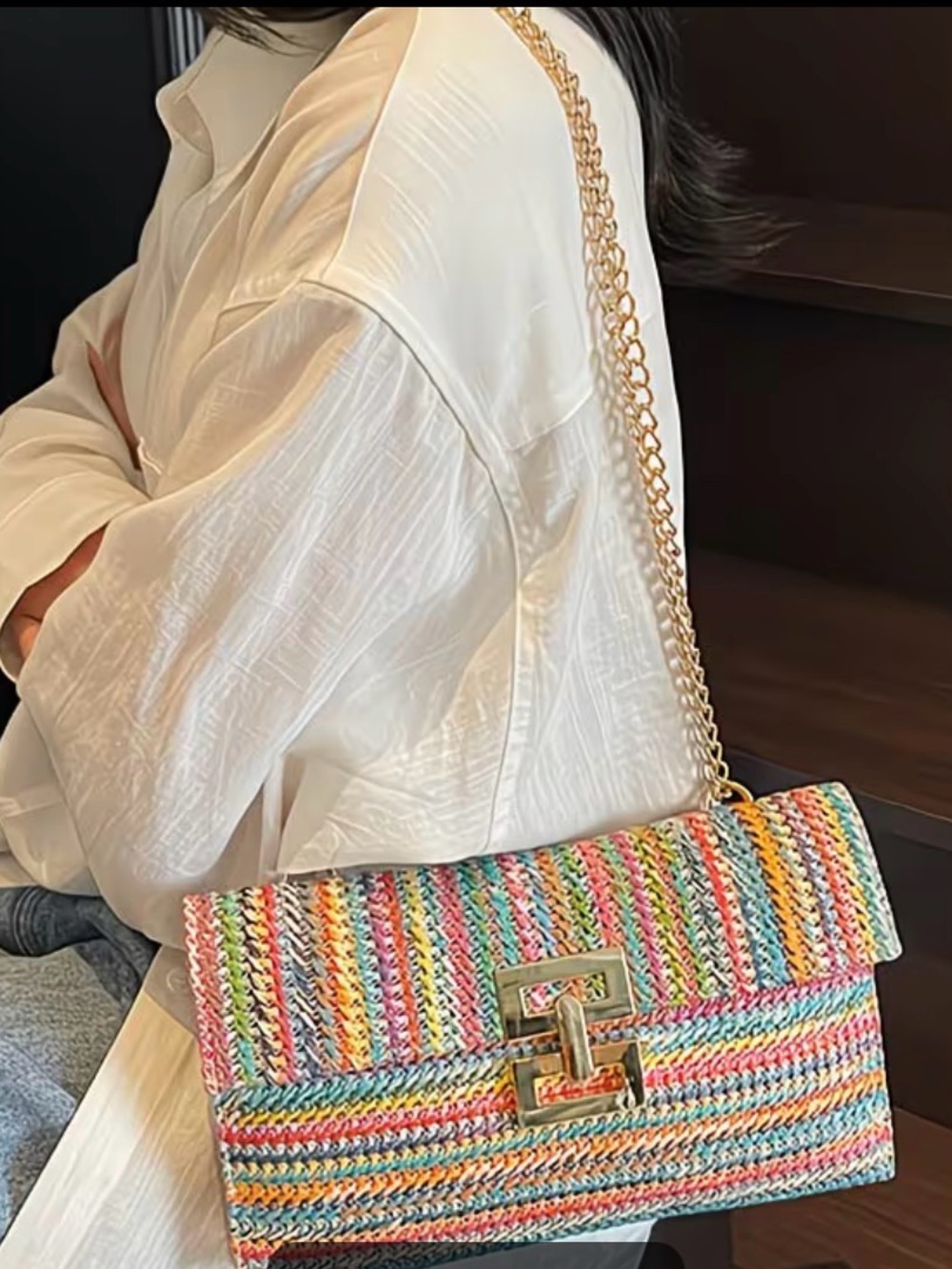 Multicolor Woven Chain-Strap Shoulder Bag - Picture 3 of 4